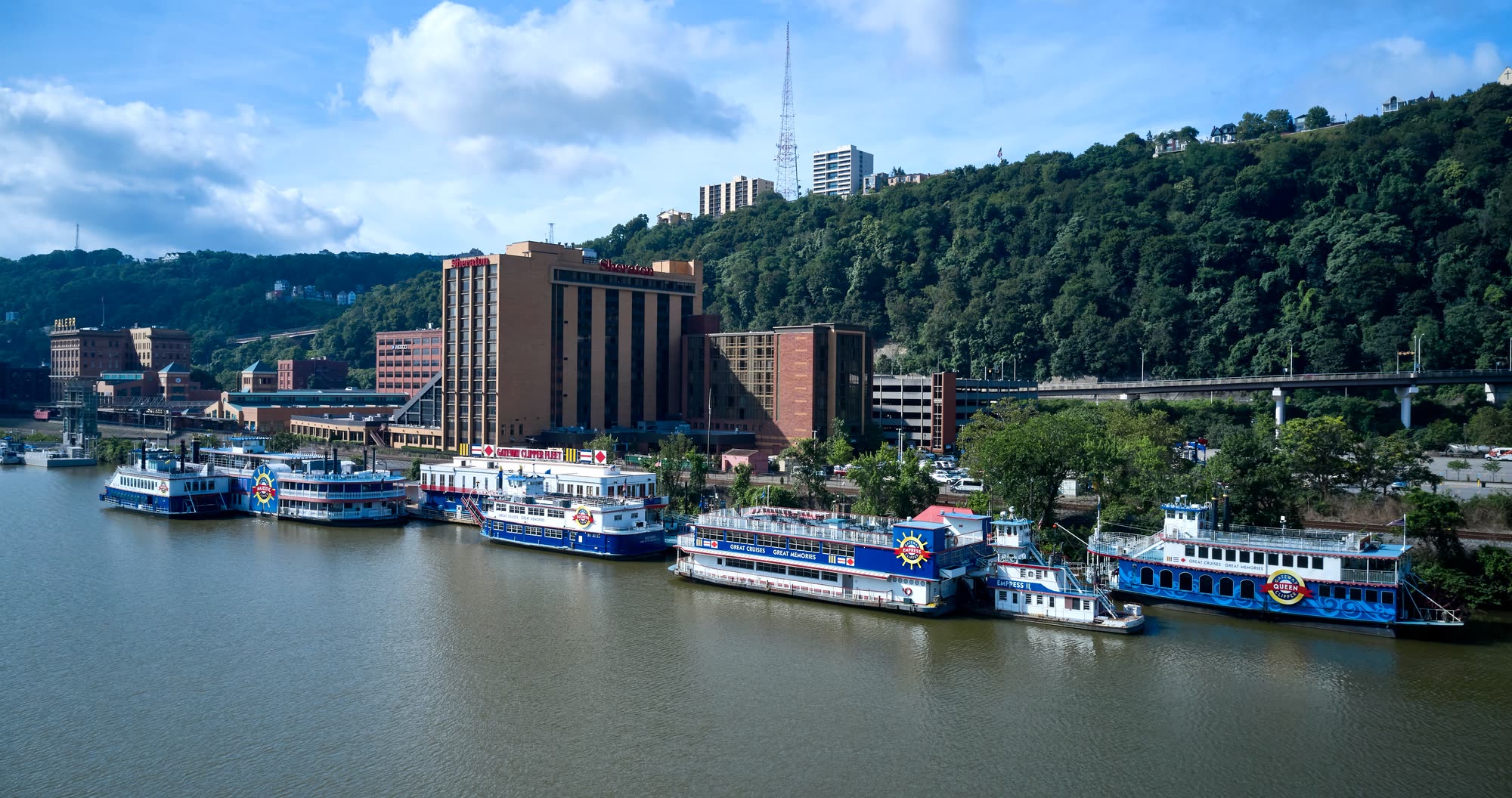Gateway Clipper boats tied up at the Station Square Dock
