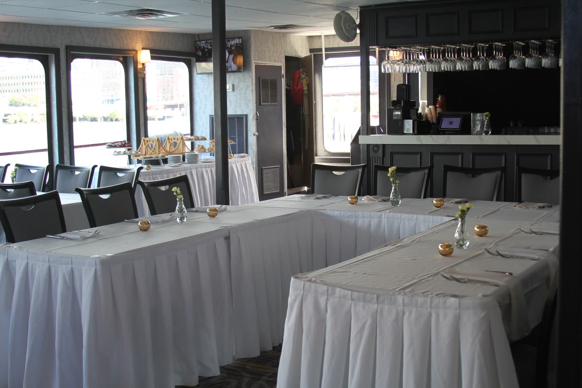 Banquet tables set for an event