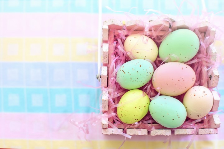 painted easter eggs in basket