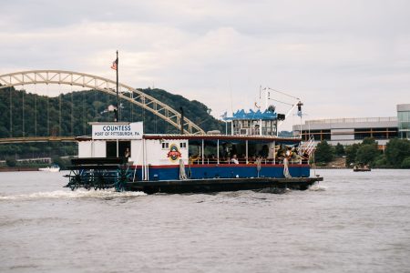 a small boat in a large body of water
