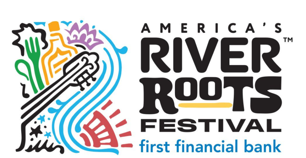 Colorful RiverRoots Festival logo with music and nature elements.